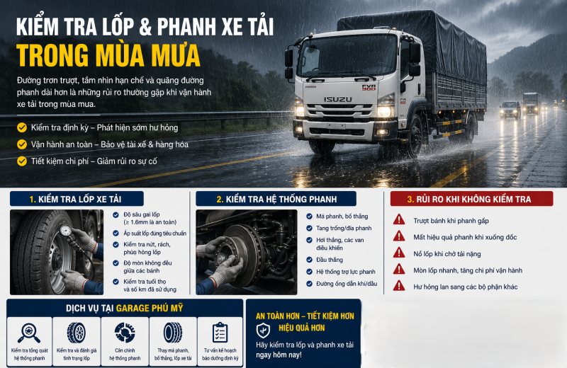 Kiểm Tra Lốp Và Hệ Thống Phanh Xe Tải Trong Mùa Mưa – Việc Nhỏ, An Toàn Lớn